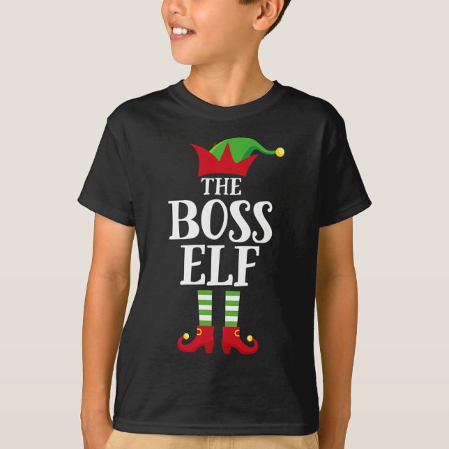 Boss Elf Family Matching Christmas Group Elf Pajam T-Shirt (Front)