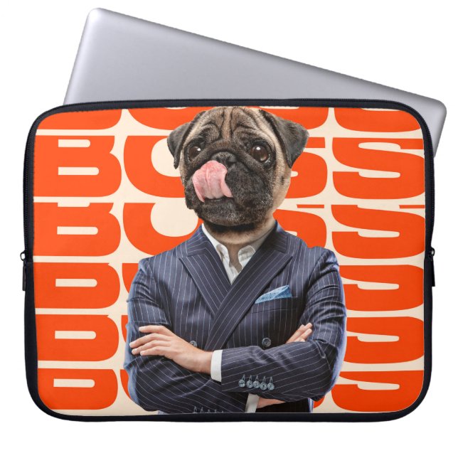 Boss headed by dog head standing with hands crosse laptop sleeve (Front)
