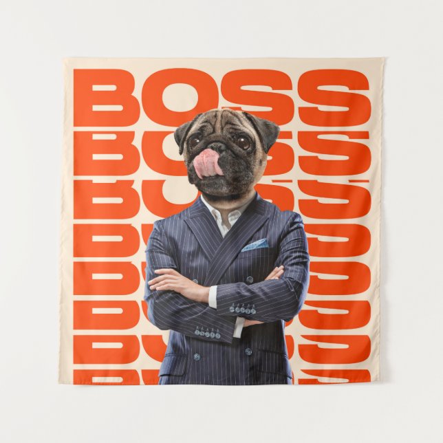 Boss headed by dog head standing with hands crosse tapestry (Front)