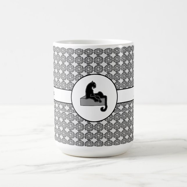 Boss Lady Black Cat and Pattern Flowers Coffee Mug (Center)