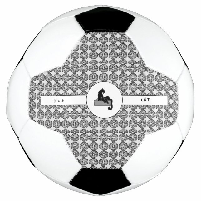 Boss Lady Black Cat and Pattern Flowers Soccer Ball (Front)