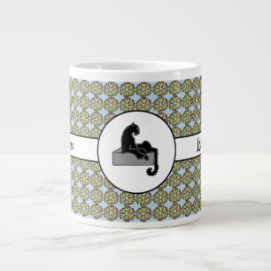 Boss Lady Black Cat and Pink Flowers Blue Large Coffee Mug
