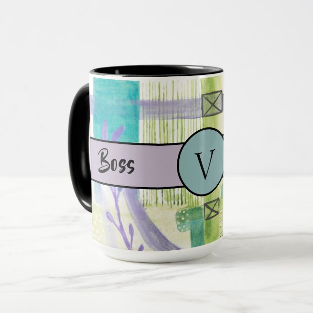 Boss Lady Black Monogram Abstract 2 Ringer 15oz Mug (Front Left)