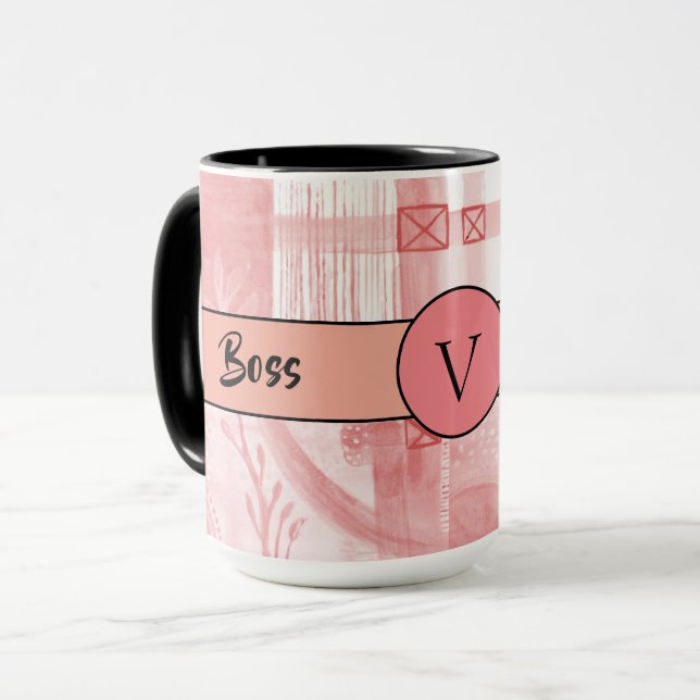 Boss Lady Black Monogram Abstract 3 Ringer 15oz Mug (Front Left)