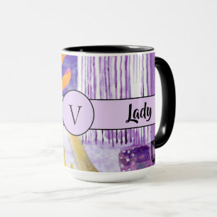 Boss Lady Black Monogram Abstract 3 Ringer 15oz Mug