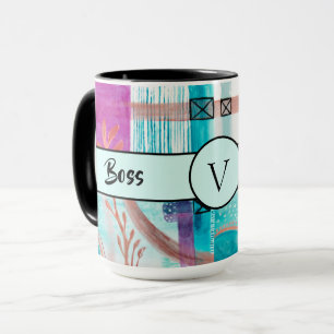Boss Lady Black Monogram Abstract Ringer 15oz Mug