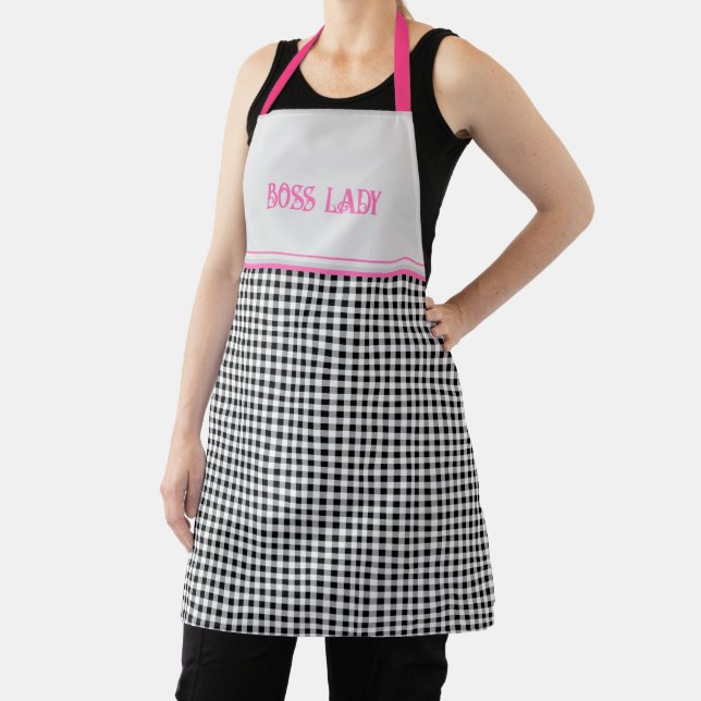 Boss Lady Black White Buffalo Check Apron (Insitu)