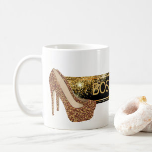 Boss Lady   Chic Black Gold Glitter High Heels Coffee Mug