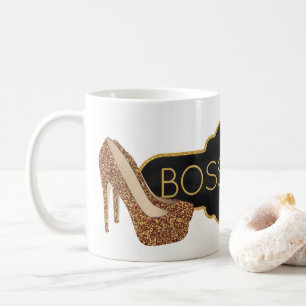 Boss Lady Chic Black Gold Glitter Shoes Coffee Mug