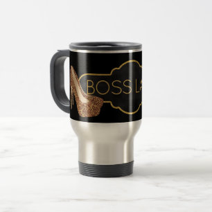Boss Lady   Chic Gold Glitter High Heels Travel Mug