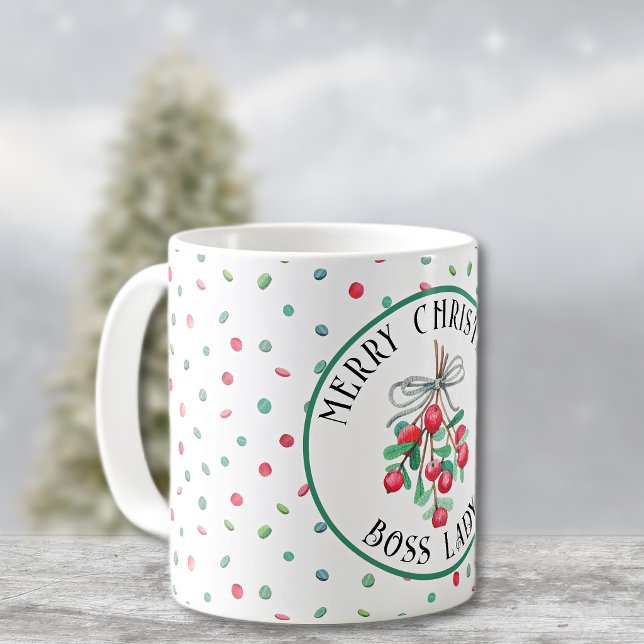 Boss Lady, Christmas Mistletoe Candy Pattern 11oz Coffee Mug (Creator Uploaded)