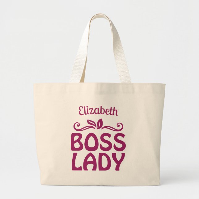 Boss Lady Cool Pink Text Large Tote Bag (Front)