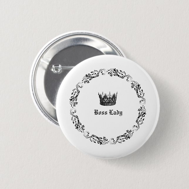 Boss Lady Elegant Crown Black and White 6 Cm Round Badge (Front & Back)