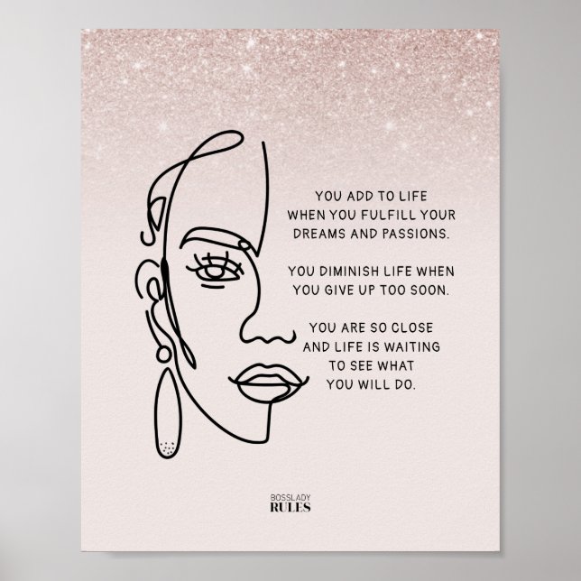 Boss Lady Face Rose Gold Ombre Motivational Quote Poster (Front)