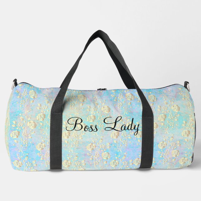 Boss Lady Gold Floral on Pastels  Duffle Bag (Front)