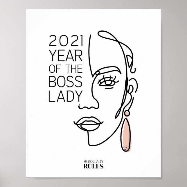 Boss Lady Line Art Face Typography Motivational Poster (Front)