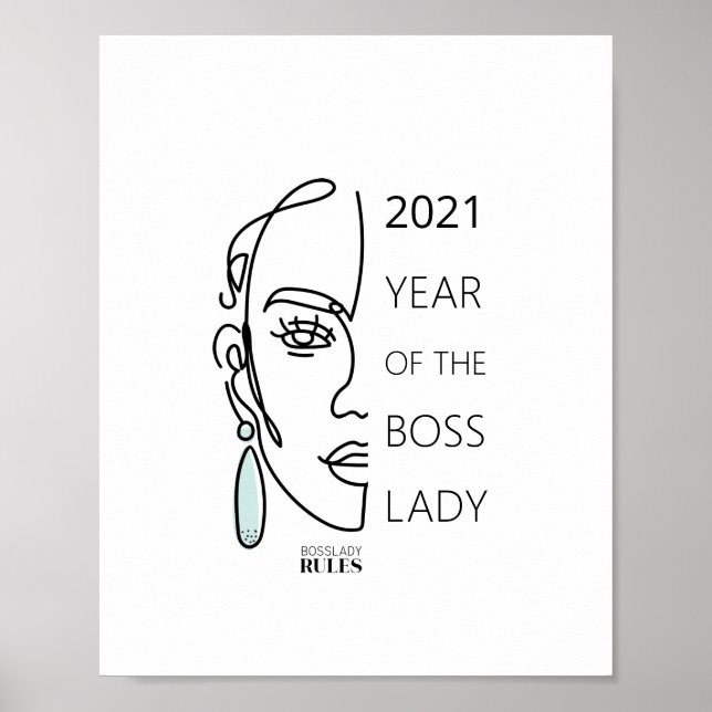 Boss Lady Line Art Face Typography Motivational Poster (Front)