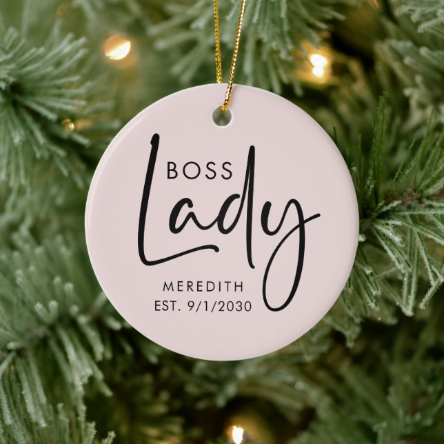 Boss Lady Logo Blush Pink Personalised Ceramic Ornament (Tree)