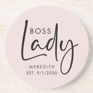 Boss Lady Logo Blush Pink Personalised Coaster