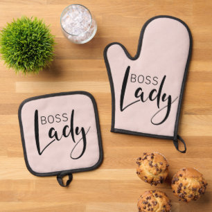 Boss Lady Logo Kitchenware Gift Idea Oven Mitt & Pot Holder Set
