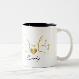 Boss Lady Minimal Gold Script Heart Black Two-Tone Coffee Mug