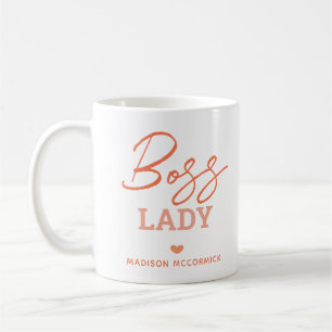 Boss Lady Modern Pink Orange Script Personalised Coffee Mug