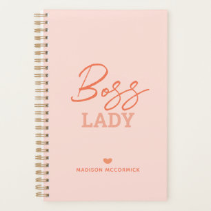 Boss Lady Modern Pink Orange Script Personalised Planner