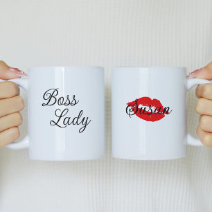 Boss Lady Personalised Coffee Mug with red lips