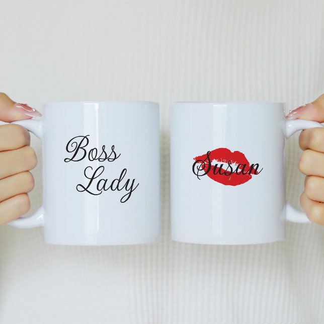 Boss Lady Personalised Coffee Mug with red lips (Creator Uploaded)