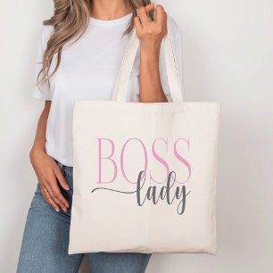 Boss Lady Pink and Gray Natural Tote Bag