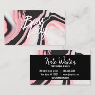 Boss Lady Pink Black Painted Marble Business Card