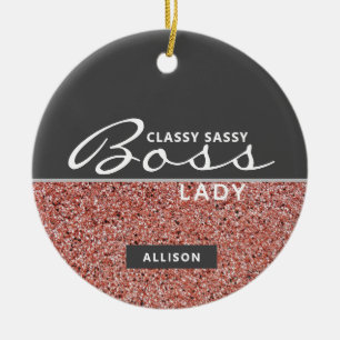 Boss Lady Pink Rose Gold Glitter Personalised Ceramic Ornament