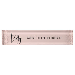Boss Lady Rose Gold Blush Glitter Personalised Nameplate