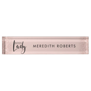 Boss Lady Rose Gold Blush Glitter Personalised Nameplate