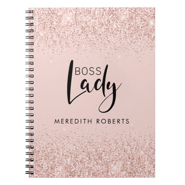 Boss Lady Rose Gold Blush Glitter Personalised Notebook (Front)