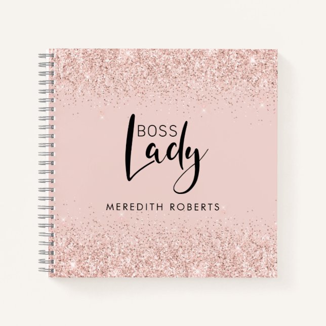 Boss Lady Rose Gold Blush Glitter Personalised Notebook (Front)
