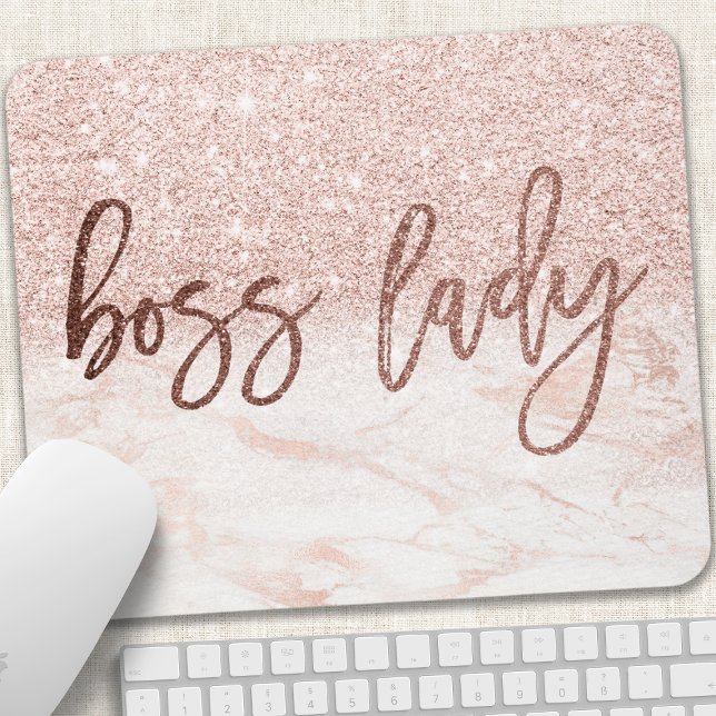Boss Lady Rose Gold Marble Blush Pink Faux Glitter Mouse Pad (Creator Uploaded)