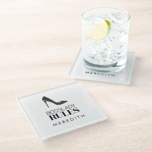 Boss Lady Rules Logo Personalised Glass Coaster
