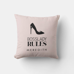 Boss Lady Rules Stiletto Logo Blush Cushion