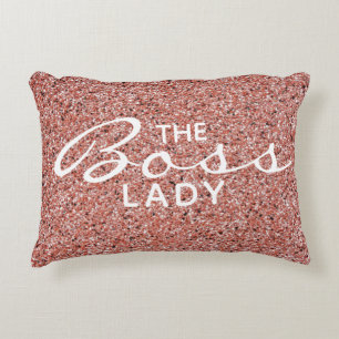 Boss Lady Script Typography Pink Rose Gold Glitter Decorative Cushion