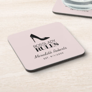 Boss Lady Stiletto Logo Blush Personalised Coaster