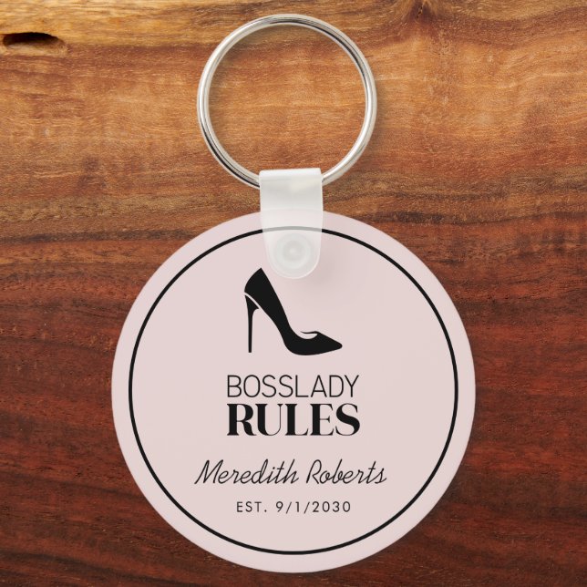 Boss Lady Stiletto Logo Blush Personalised Key Ring (Back)