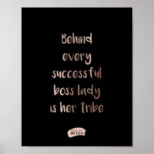 Boss Lady Tribe Rose Gold Typography Quote Black Poster