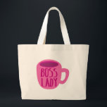 BOSS lady with a pink coffee cup Large Tote Bag<br><div class="desc">BOSS lady with a pink coffee cup</div>