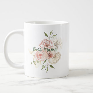 Boss Mama Floral, Pink & Grey  Tote Bag Large Coffee Mug