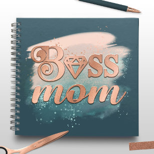 Boss Mum Trendy Copper Teal Watercolor Typography Notebook