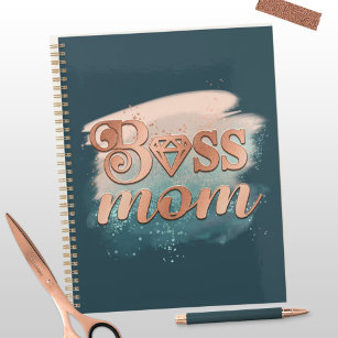 Boss Mum Trendy Copper Teal Watercolor Typography  Planner
