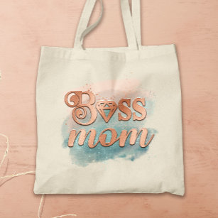 Boss Mum Trendy Copper Teal Watercolor Typography  Tote Bag
