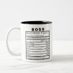 Boss Nutrition Facts Statistics Funny Two-Tone Coffee Mug<br><div class="desc">This is the perfect gift to use every day in the office or at home. Print is featured on both sides.
Details and percentage values can be edited to your personal preference.</div>