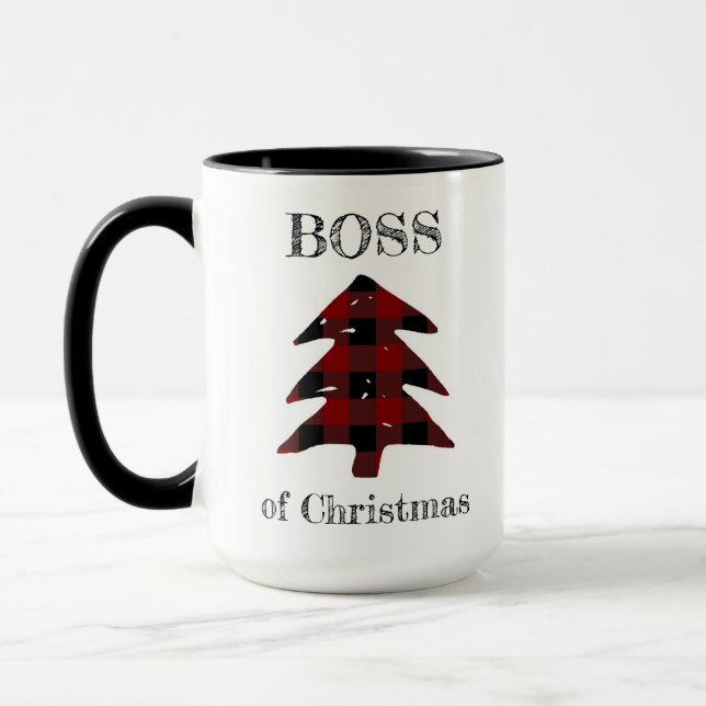 Boss of Christmas Plaid Christmas Tree Funny Mug (Left)